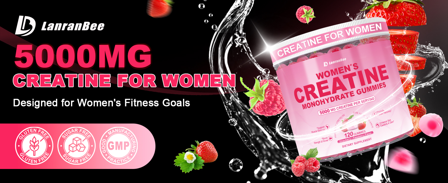 Creatine Gummies for Women, Creatine Monohydrate Gummies with Collagen