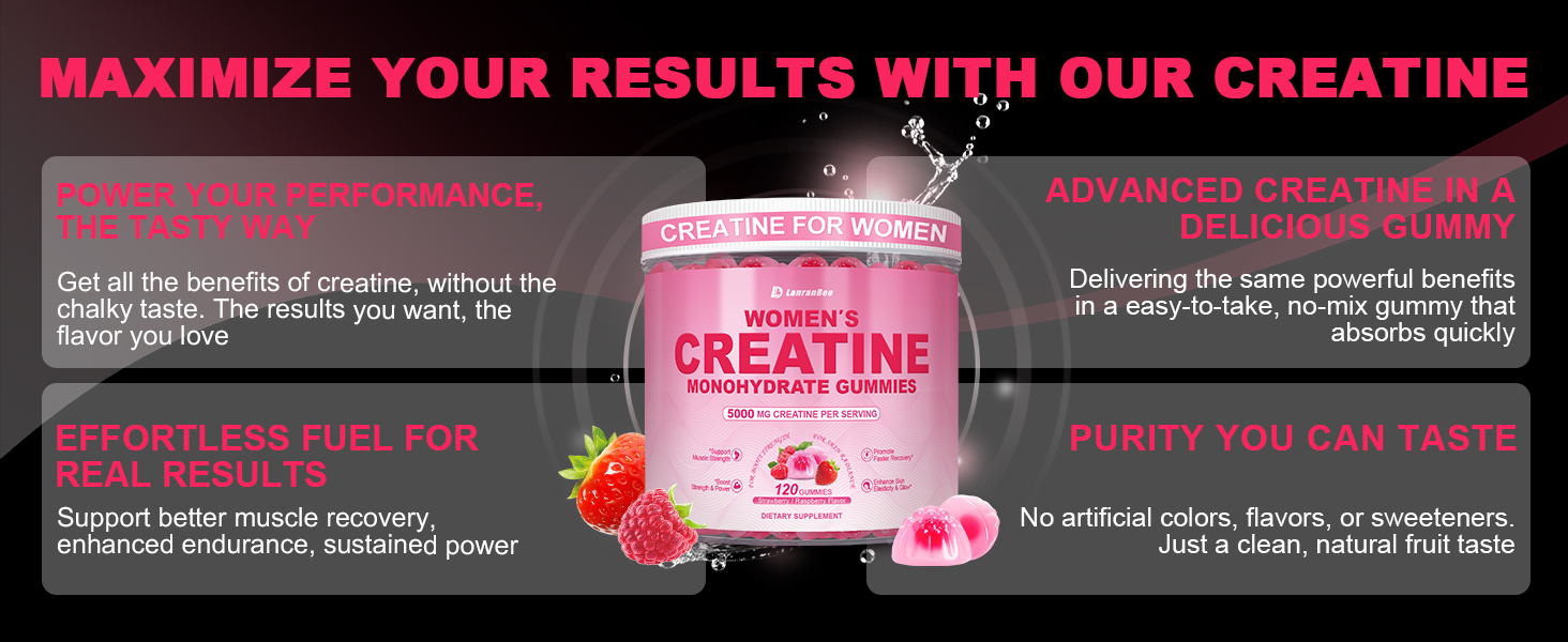 Creatine Gummies for Women, Creatine Monohydrate Gummies with Collagen