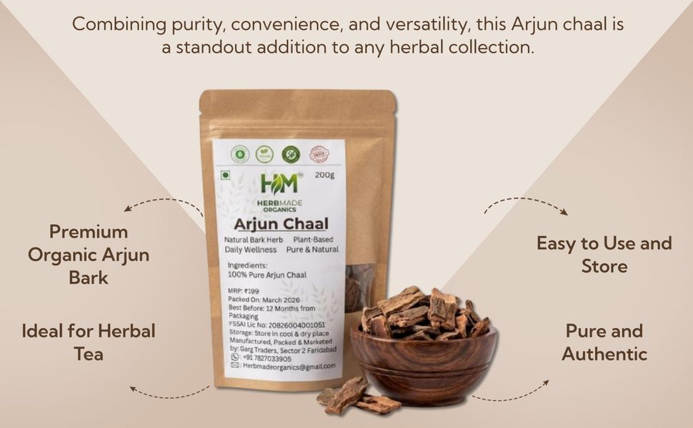 Arjun Ki Chaal 200g | Pure Arjuna Bark (Terminalia Arjuna) | Organic Arjun Chal for Herbal Tea, Kadha & Ayurvedic Use | Raw Arjun Chhal, No Additives