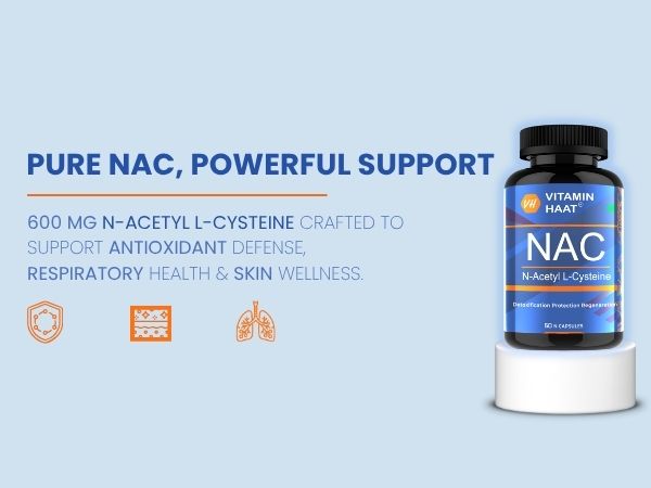 NAC Supplement 600mg | N Acetyl L Cysteine Capsules | Glutathione Precursor | Antioxidant & Respiratory Wellness Support | 60 Capsules by VitaminHaat