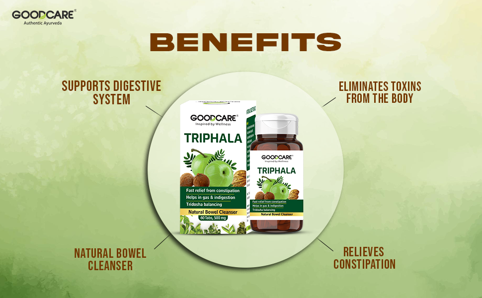 Goodcare Triphala 60 Tablets | Ayurvedic Relief for Constipation & Digestion | Supports Gut Cleanse | Promotes Liver & Bowel Health | Herbal Supplement