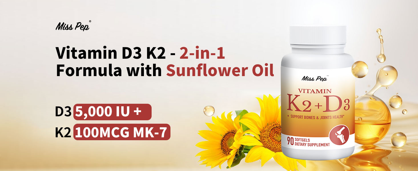 Vitamin D3 & K2 Vitamin Supplement for Men & Women,Vegan-Friendly 5000 Iu D3 and 100 Mcg K2 (Mk-7) Immune, and Overall Health -90 Softgels