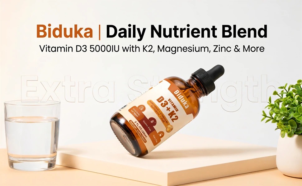 Organic Vitamin D3 K2 Magnesium Liquid Drops, 6 in 1 with Zinc, Vitamin B6 & Quercetin