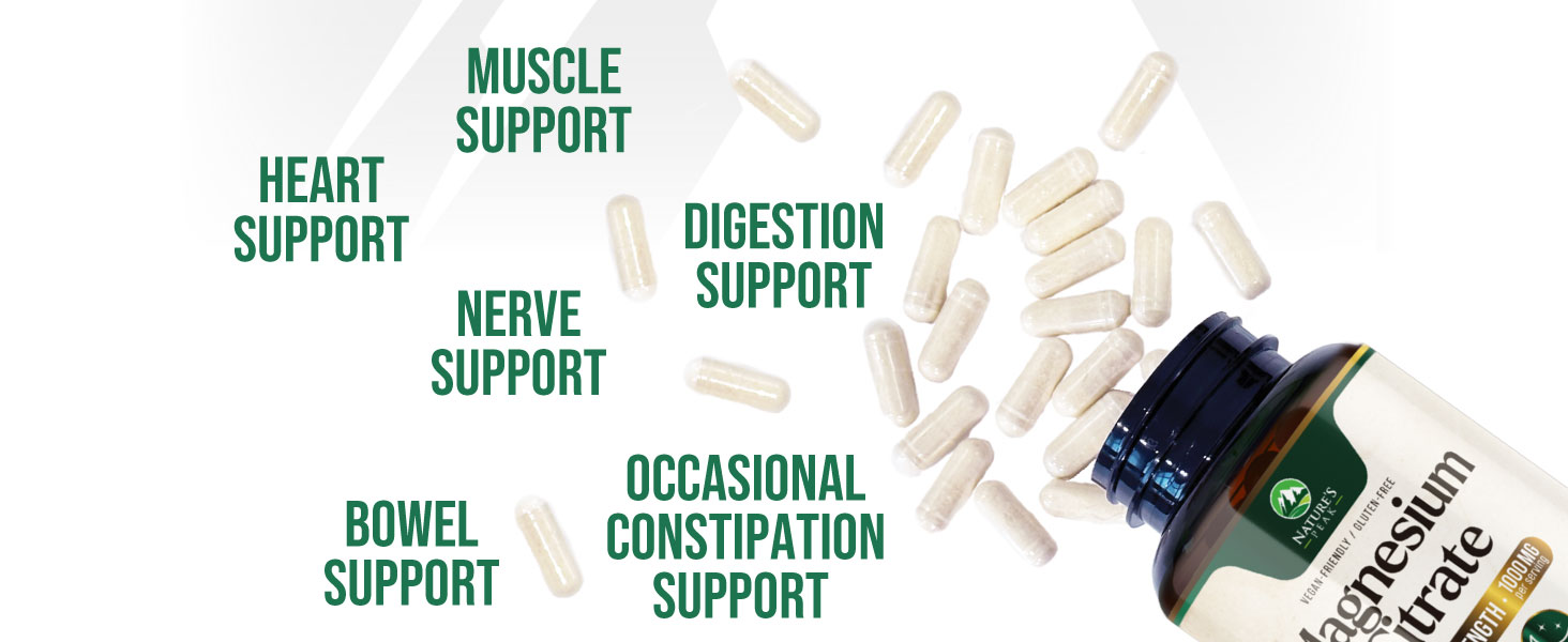 Magnesium Citrate Capsules - Max Absorption Magnesium Powder - Muscle, Bone, Nerve & Heart Health Support - Premium Formula is Powerful & Gentle for Women & Men - Bottled in USA - 240 Capsules