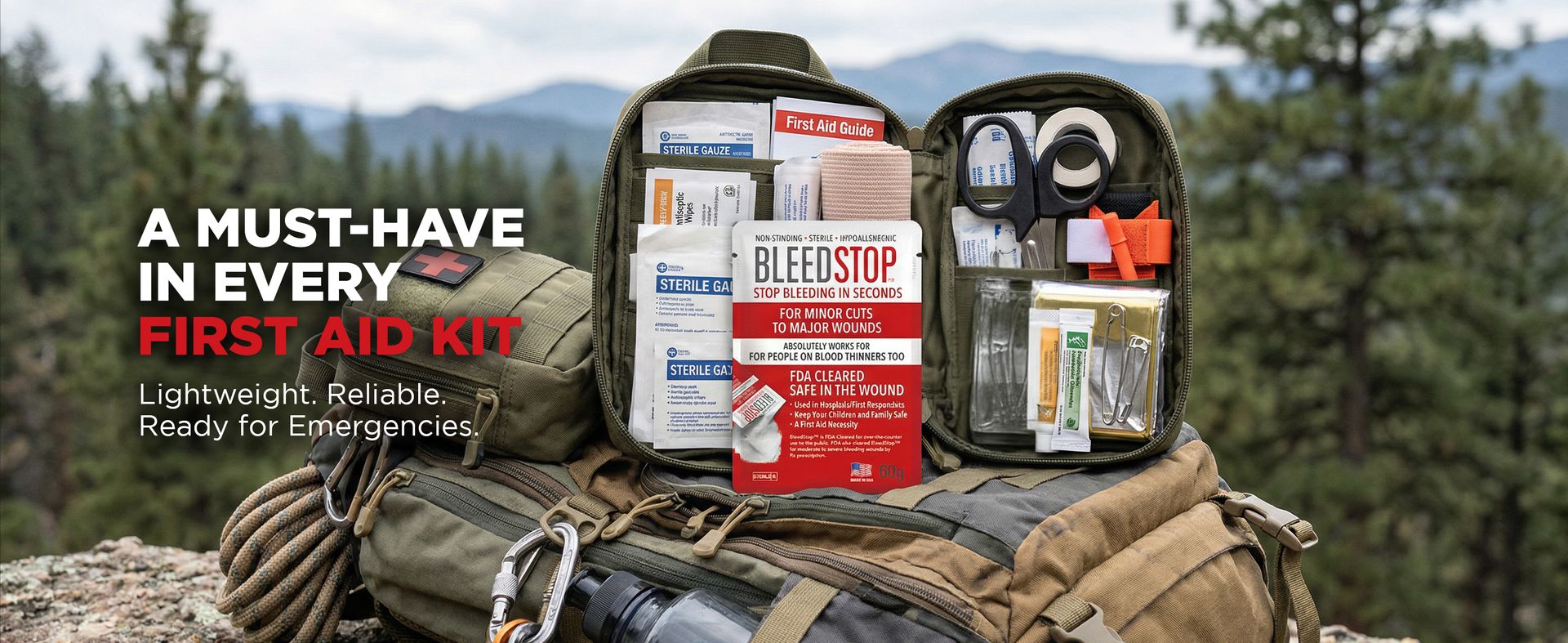 BleedStop™ First Aid Powder for Blood Clotting, Trauma Kit, Blood Thinner Patients, Camping Safety, and Survival Equipment for Moderate to Severe Bleeding Wounds or Nosebleeds - 4 (15g) Pouches