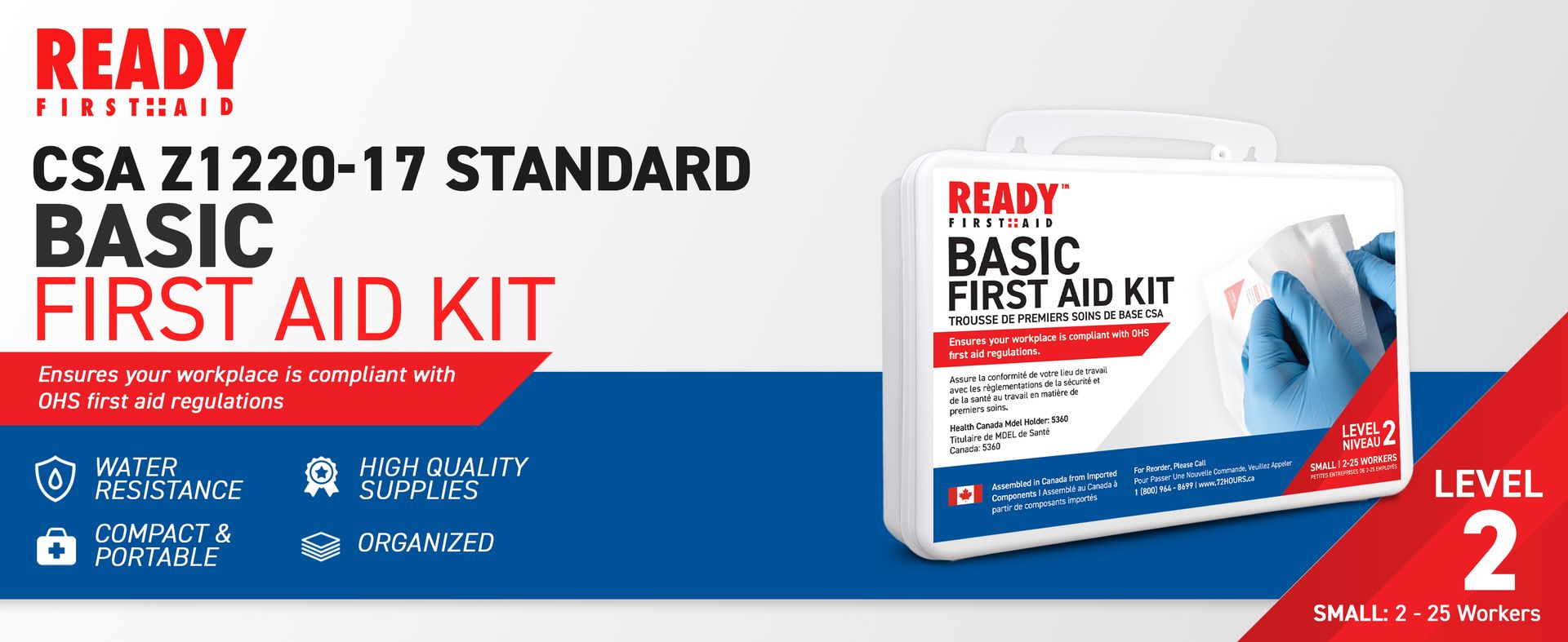 Ready First Aid CSA Type 2 Basic First Aid Kit Plastic Box for 2-25 Workers