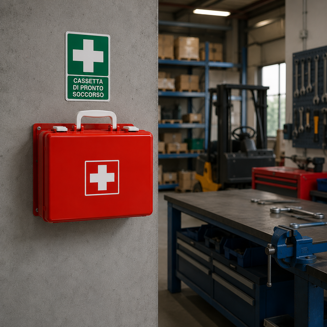 Akitaink Medical First Aid Box with Attachment 2 for Companies Less than 3 Employees Complete with Wall Bracket, Compliant DM388/DL81, Made in Italy