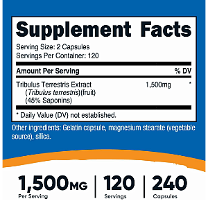 Nutricost Tribulus Terrestris Extract 1500mg, 240 Capsules, 45% Saponins