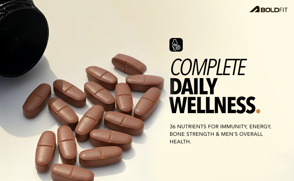 Boldfit Best Multivitamin Tablet For Men, Multi vitamin Tablet For Men with Probiotics, Vitamin C, E, B12, B6, Zinc & Grape Extract For Immunity & Energy Multivitamin Supplement- 120 Veg Tablets