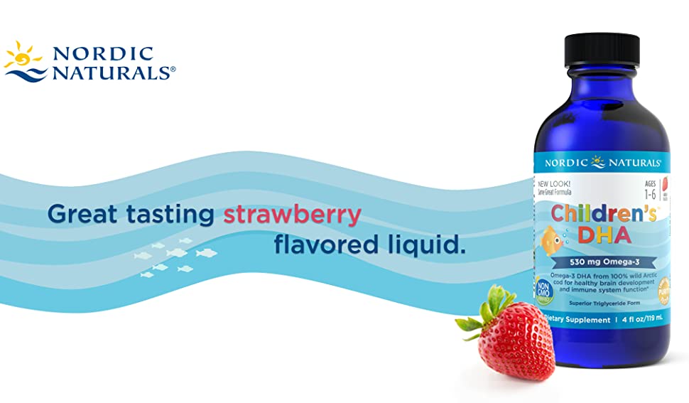 Nordic Naturals Children's Dha For Omega 3 | Fish Oil For Kids 530Mg From Arctic Cod Liver Oil | Omega 3 Fish Oil Epa & Dha For Kids For Brain Development & Immunity | Strawberry Flavour 4 Floz 119 Ml