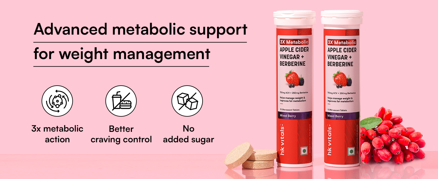 hk vitals Apple Cider Vinegar 750mg + Berberine 250mg, 30 Effervescent