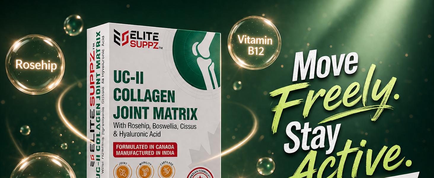 UC-II Collagen Joint Matrix Formulated in Canada | Undenatured Type II Collagen 40mg with Rosehip, Boswellia, Cissus & Hyaluronic Acid | Joint Strength, Flexibility & Mobility Support, 30 Tablets