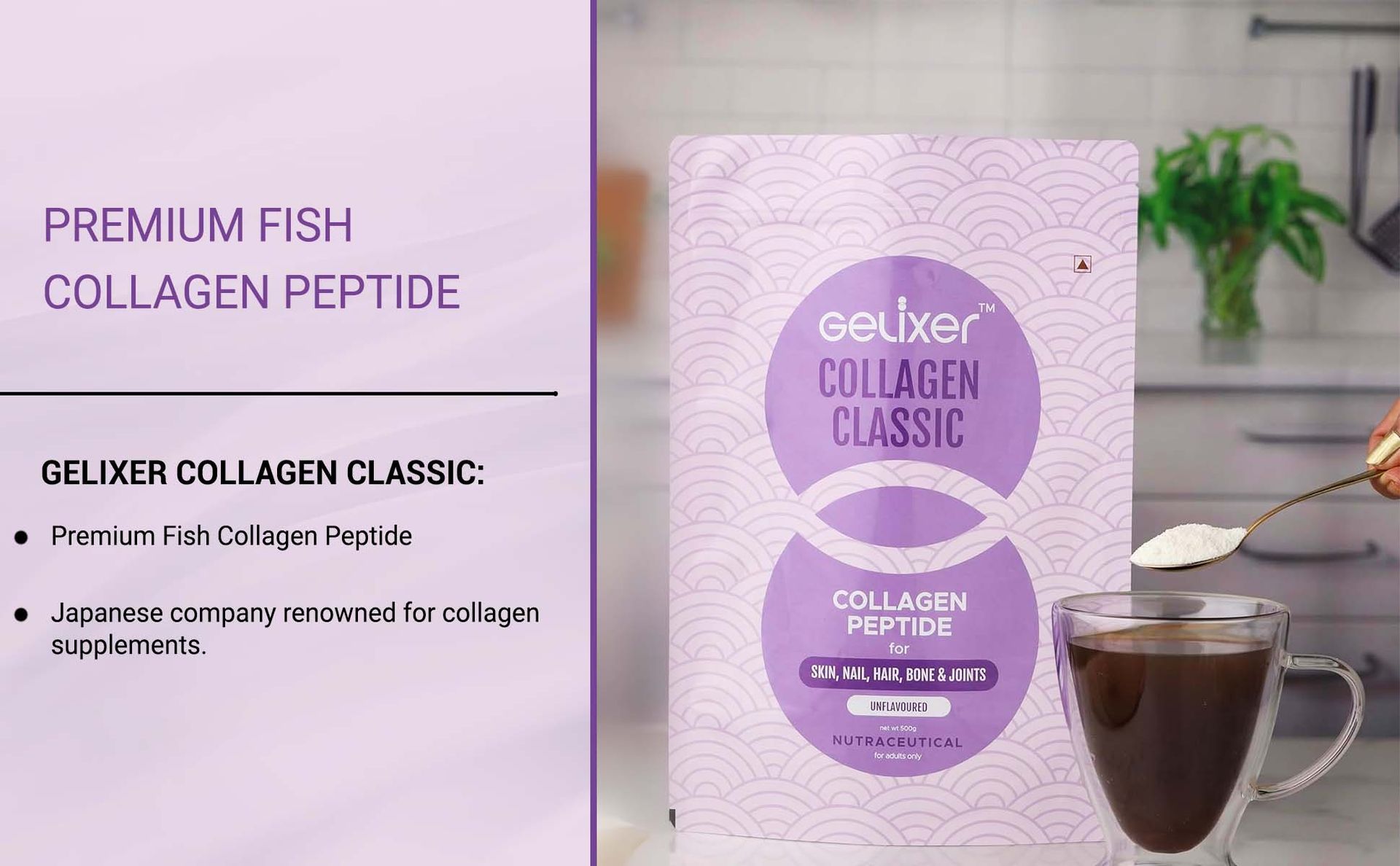 Classic Unflavoured Collagen Powder 500g Premium Japanese Marine Collagen Peptides for Wellness of Skin, Hair, Nail, Bone & Joints