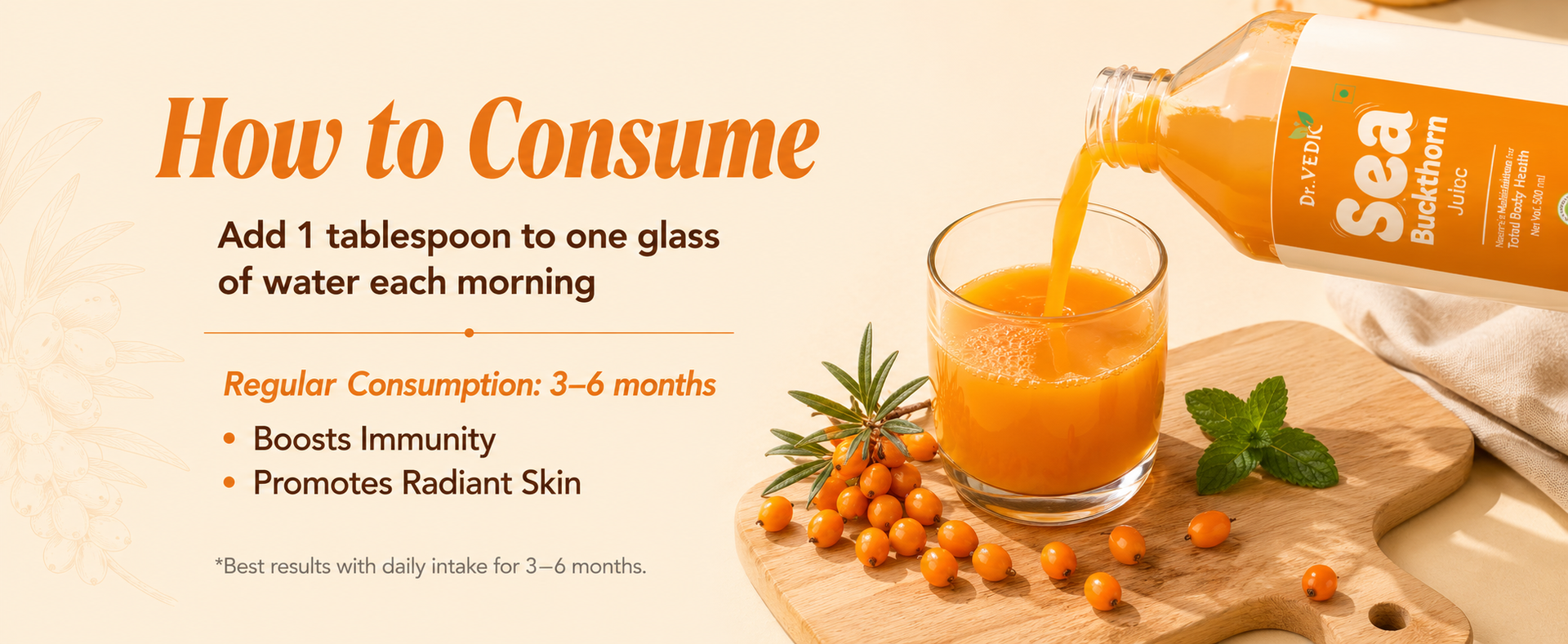 Dr Vedic Himalayan Sea Buckthorn Juice 500ml | Cold-Pressed Pulp Concentrate | Rich in Natural Vitamin C, Omega 3-6-7-9 & Antioxidants | Supports Immunity, Skin Radiance & Gut Health | Herbal Superfruit Supplement (Pack Of 2)