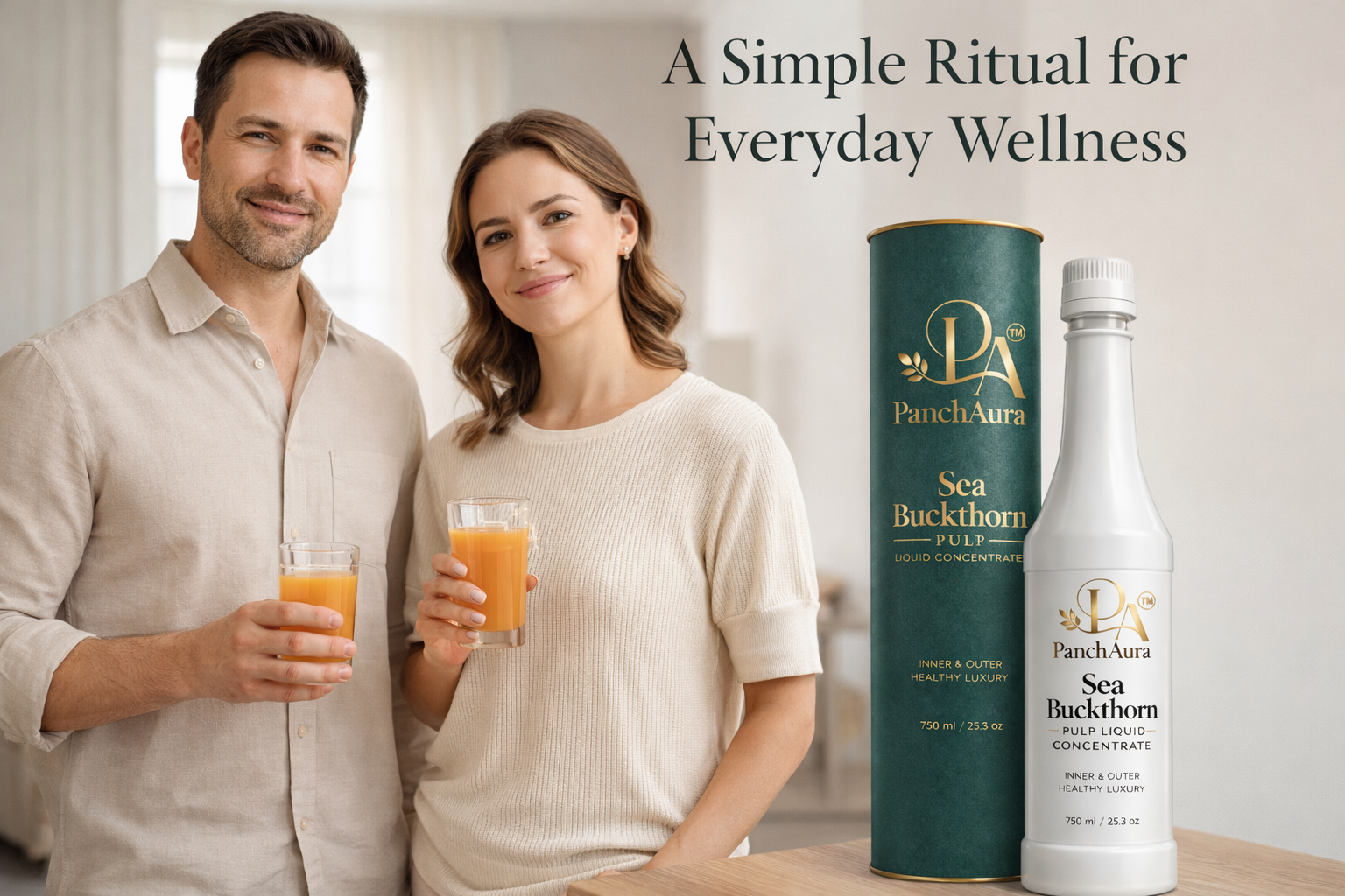 PanchAura Himalayan Sea Buckthorn Juice Pulp Concentrate 300 ML | Cold Pressed from Ladakh Berries | Natural Vitamin C, Omega 3-6-7-9 & Antioxidants | Supports Immunity, Skin Glow & Gut Health (300 ML, 1)