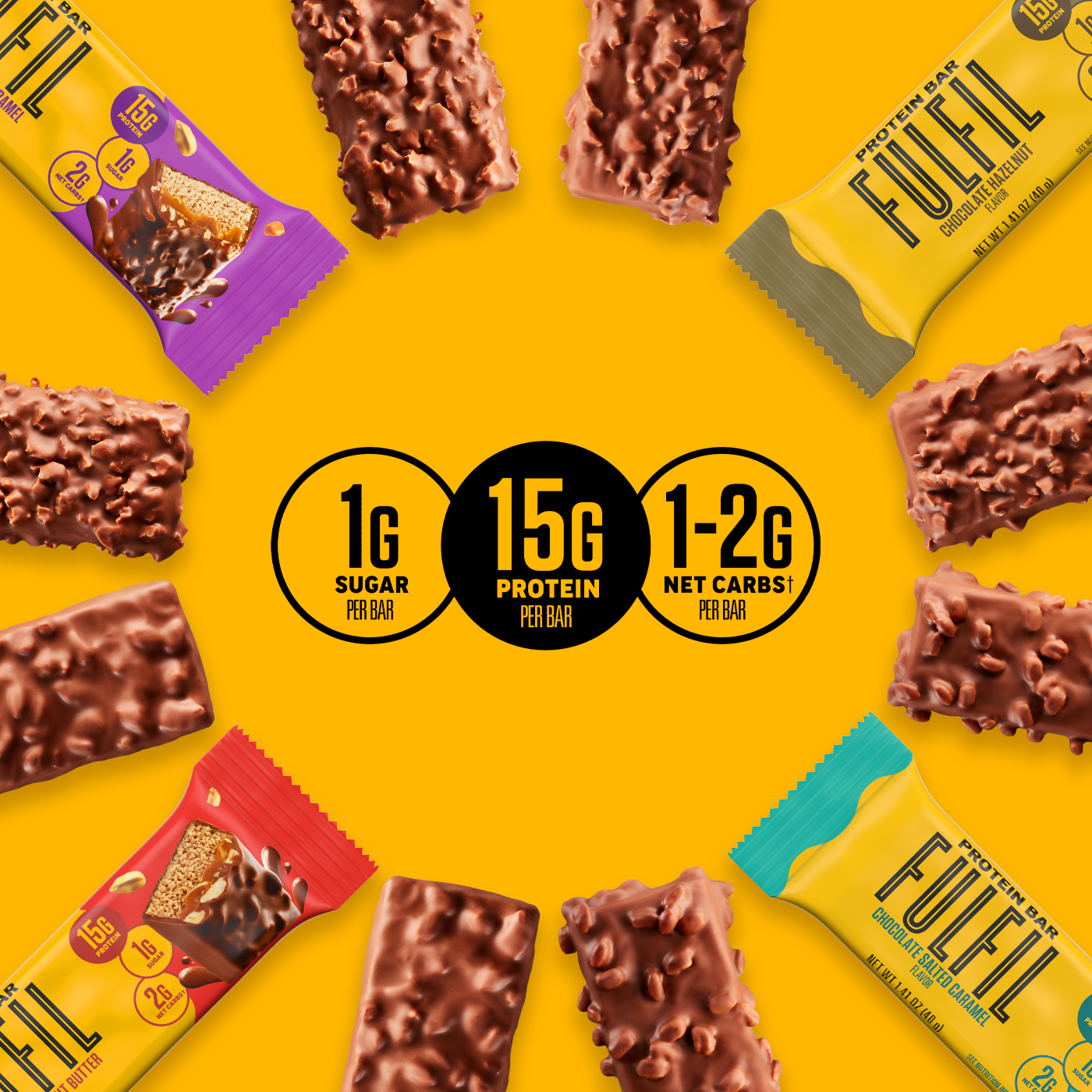FULFIL Chocolate Salted Caramel Protein Bars, 15g Protein, 12 ct