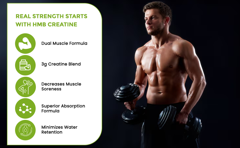 NutriJa HMB + Creatine Supplement - Natural Muscle Building Formula 3g HMB & 3g creatine | Supports Muscle Growth, Enhances Performance, Improves Workout Recovery - 200g (33 Servings)