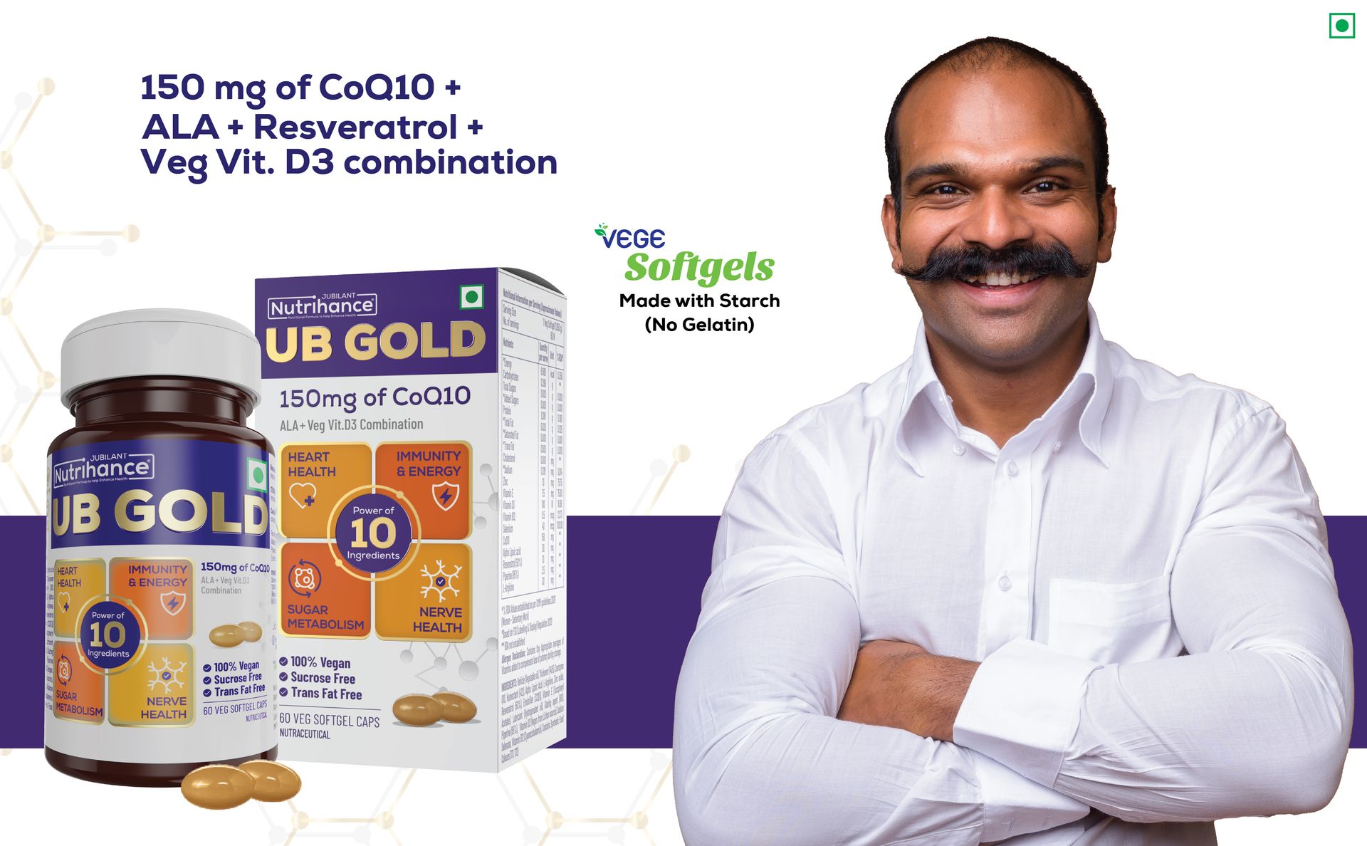UB Gold Coenzyme Q10 (CoQ10) 150mg Supplement 100% Vegan Softgel | ALA, Resveratrol, Vit B12, Vit D3| Boost Immunity |Support Heart Health (60 Veg Softgels)