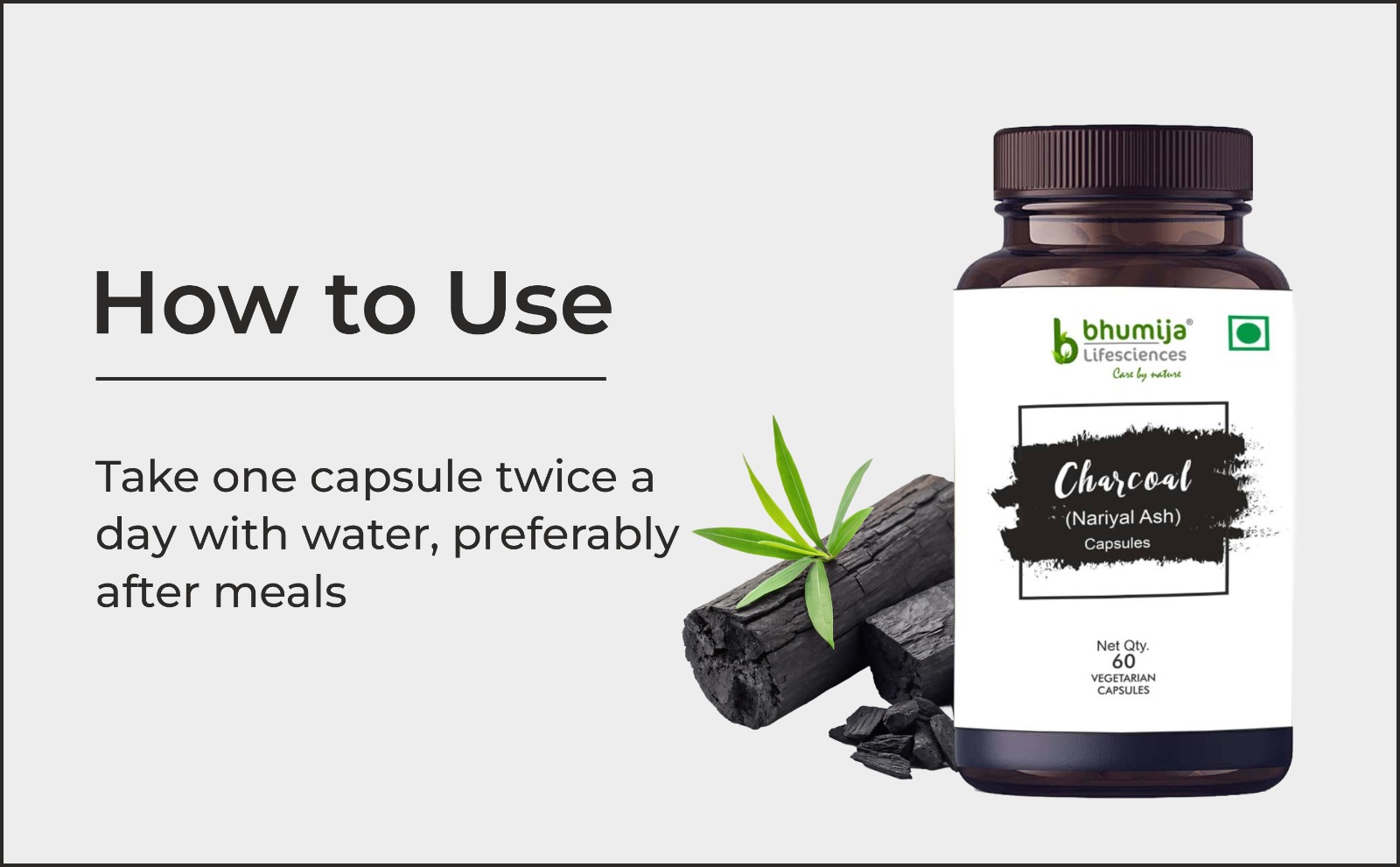 Bhumija Lifesciences Activated Charcoal 500mg Veg Capsules (60 Count) | Coconut Shell Based Natural Detox Supplement | Supports Gut Health, Digestive Cleanse, Gas & Bloating Relief (Pack of 1)