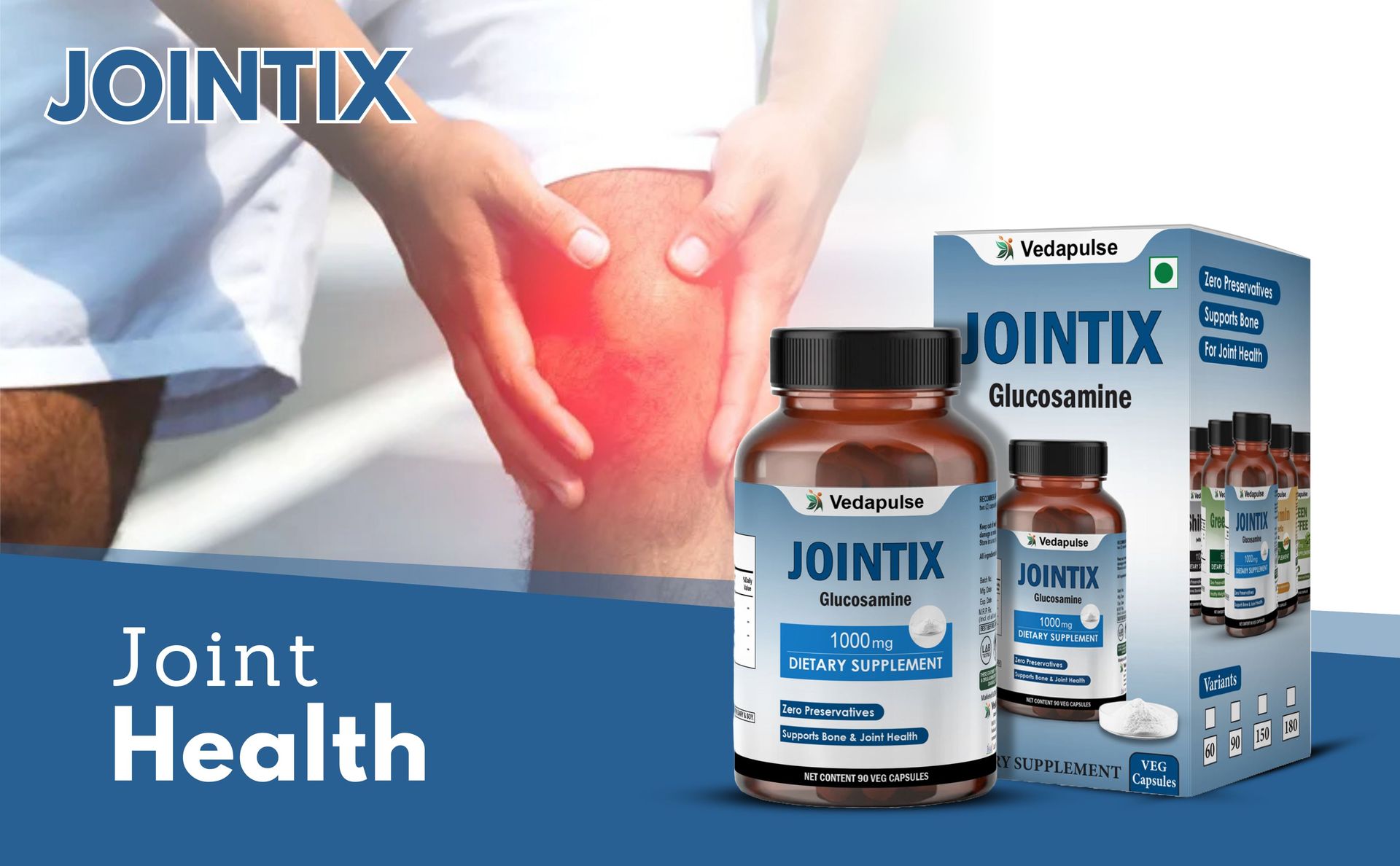 Jointix | Glucosamine HCL, Chondroitin Sulphate, MSM, Black Pepper | Bone & Joint Health Support | 1000mg | 90 Veg Capsules | No Gluten, Dairy, Soy | Health Supplement