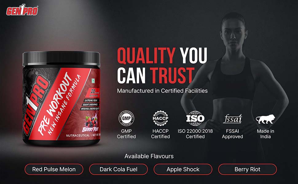 Pre Workout Powder – New Insane Formula for Energy, Focus, Endurance & Muscle Pump | 200mg Caffeine, 3.5g Beta-Alanine, Creatine, Amino Acids & Vitamins | Sugar Free Sports Nutrition Supplement [Berry Riot, 15 Servings, 100g]