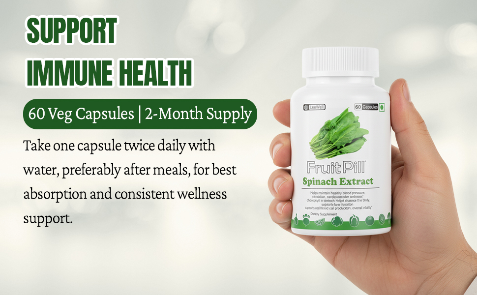by LeeWell Spinach Leaf powder Extract 1200mg Supplement Natural Source of Fiber, Magnesium, Iron (Hemoglobin) and Folate, Rich in Antioxidants, 60 Capsules