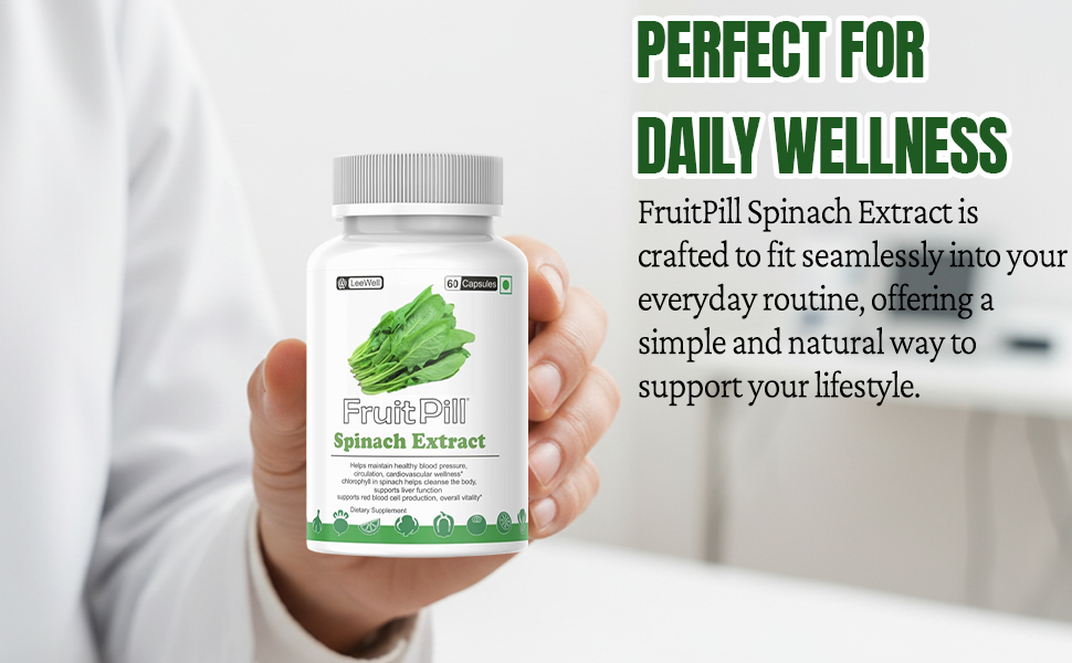 by LeeWell Spinach Leaf powder Extract 1200mg Supplement Natural Source of Fiber, Magnesium, Iron (Hemoglobin) and Folate, Rich in Antioxidants, 60 Capsules