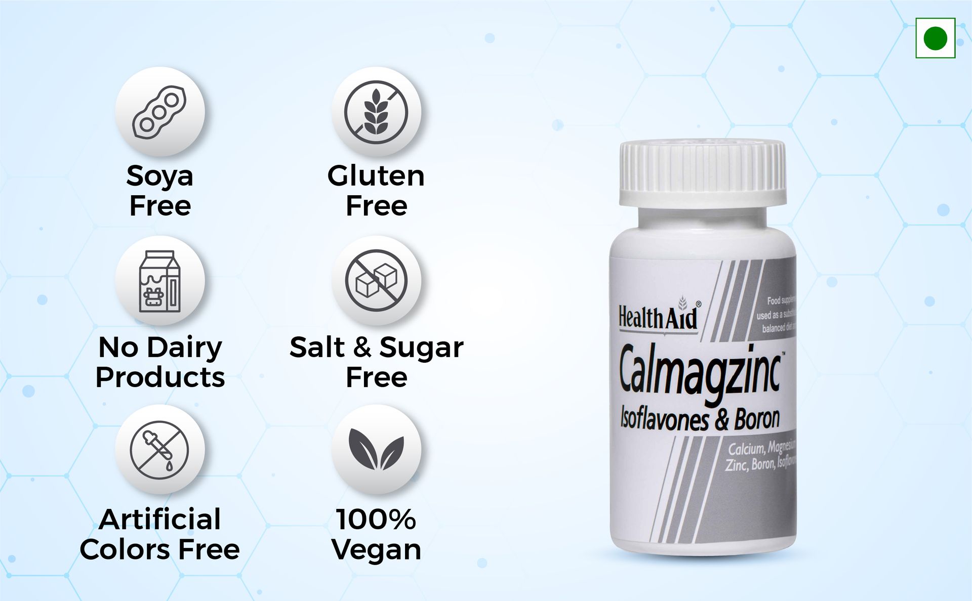 HealthAid Calmagzinc – 90 Tablets Best For Growing Kids, Elderly Men & Women, Athletes | No More Weak Bones, Dental Problems, Or Muscle Cramps