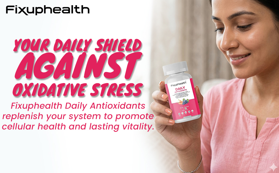 Fixuphealth Daily Antioxidants Coenzyme Q10 & Glutathione Supplement | NAC, Astaxanthin, Alpha Lipoic Acid, Grape Extract, Zinc & Selenium | Skin Brightening, Hair, Eye & Immunity Support | 30 Tablet