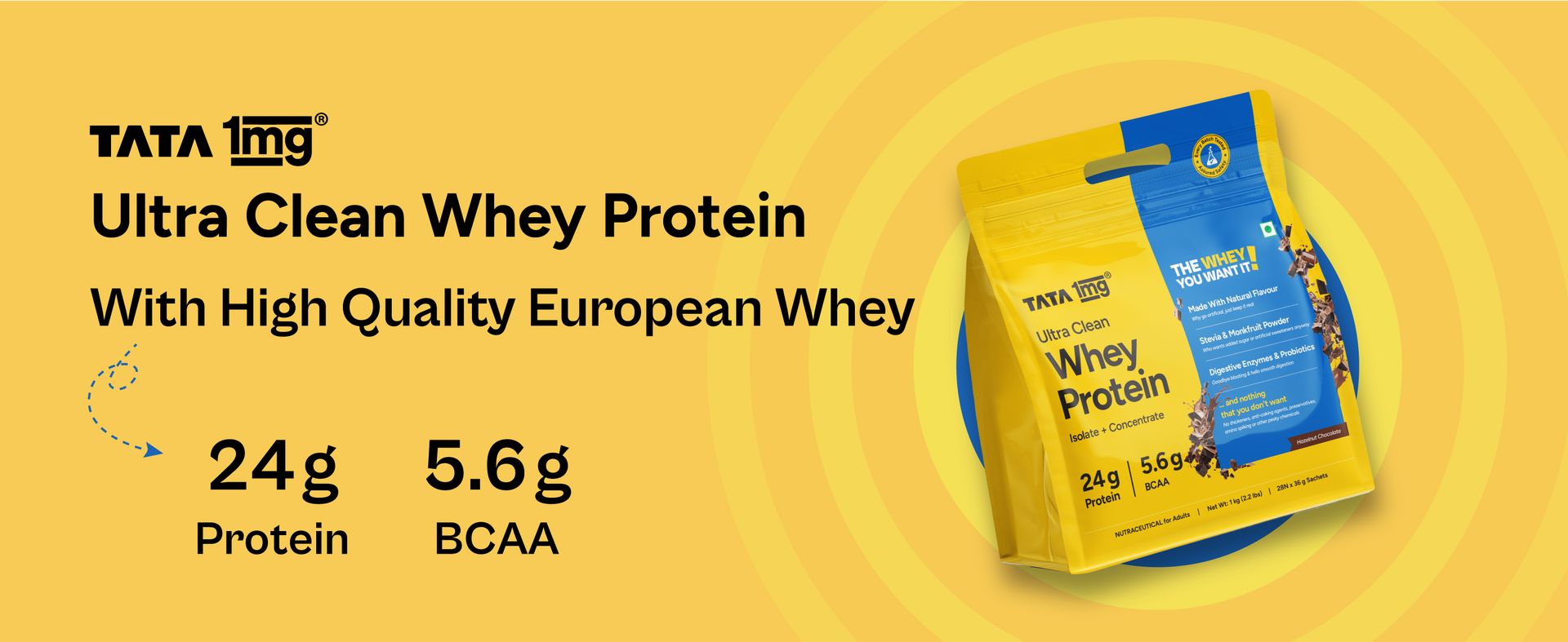 Tata 1mg Whey Protein | Mango | 24g protein | 1kg