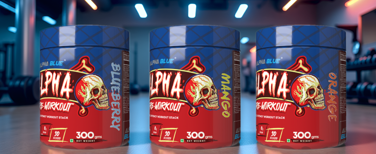 AlphaBlue Pre-Workout Supplement Powder | Full Potency Energy + Pump + Strength | EAA for Muscle Recovery & Performance | 300g | For Gym & Sports BlueBerry