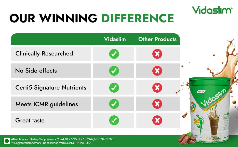 Vidaslim Caffe Latte 400g - Protein Powder For Men & Women Weight Control & Management | Clinically Proven Meal Replacement Protein Health Shake | No Added Sugars | 22.8g Protein Per Serve | Green Tea & White Kidney Bean Extracts