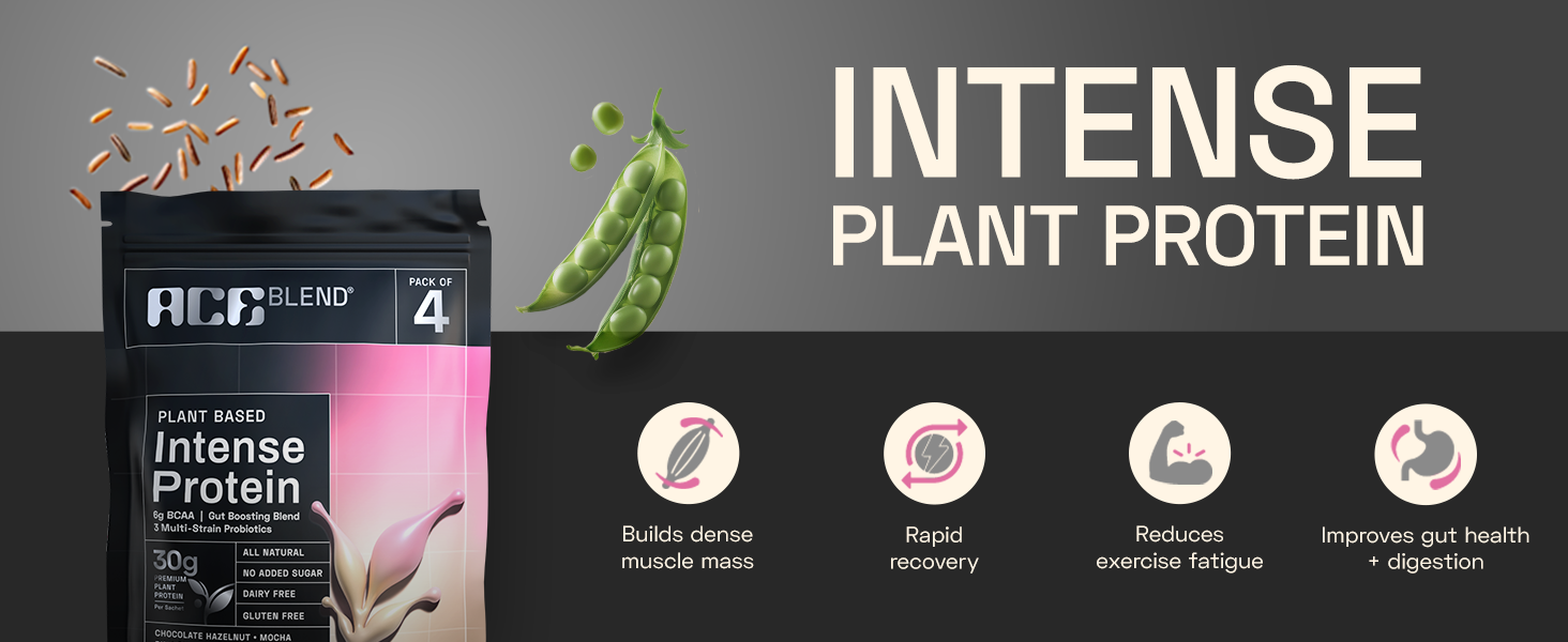 Ace Blend Intense 30g Plant Protein | Supports Muscle Growth & Recovery | Reduces Post-Workout Fatigue | 6g BCAA Amino Profile | Easy to Digest | For Men & Women | Mocha (5 Servings, 215g)