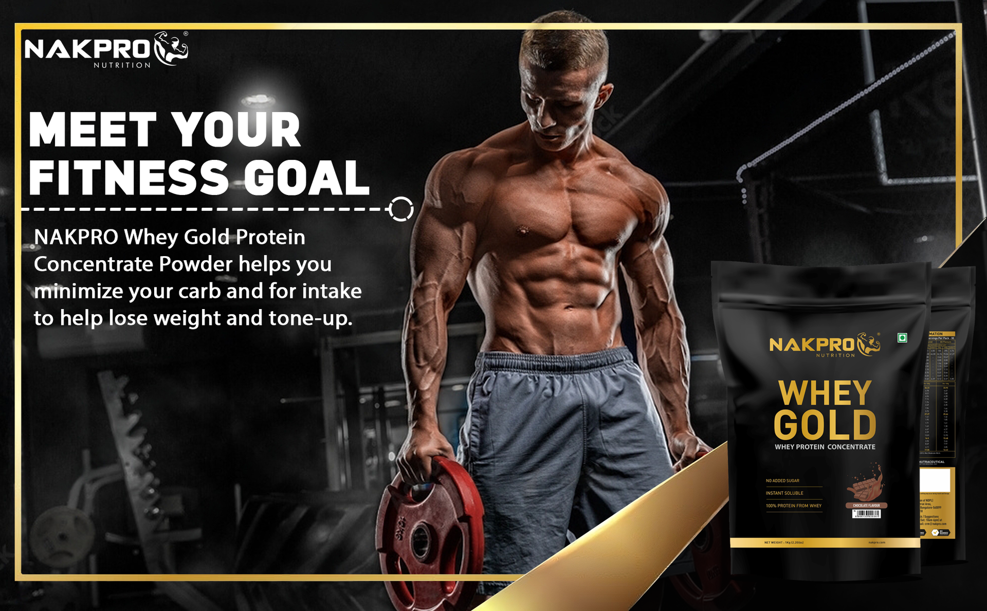 NAKPRO NUTRITION Gold Whey Protein Concentrate & Isolate 1kg Double Rich Chocolate flavour | 25.5g Protein, Trustified Certified