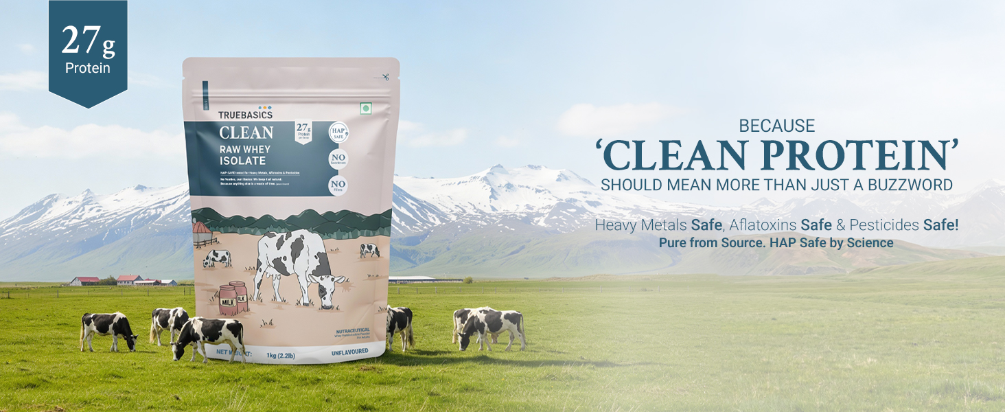 TrueBasics Clean Raw Whey Isolate Protein Powder, Unflavoured, 1kg
