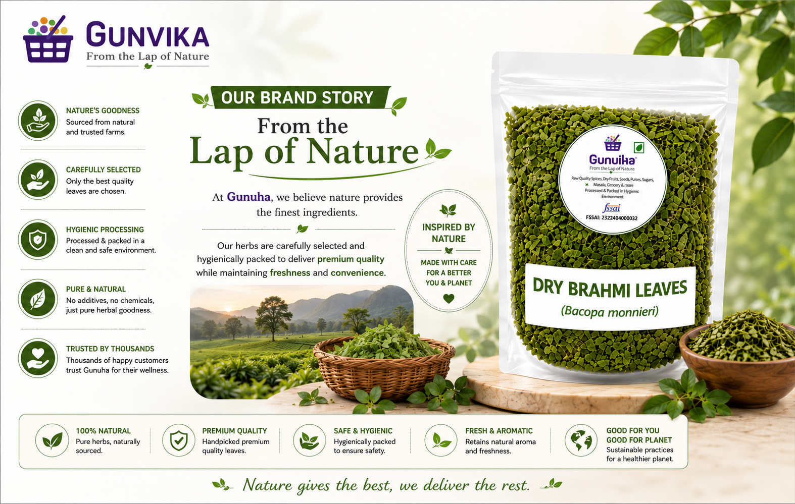 Dry Brahmi Leaves | Brahmi Herb (Bacopa Monnieri) | Natural Ayurvedic Brahami Dry Leaves for Herbal Tea & Kadha | Pure Dried Brhami Patti - 100 gm