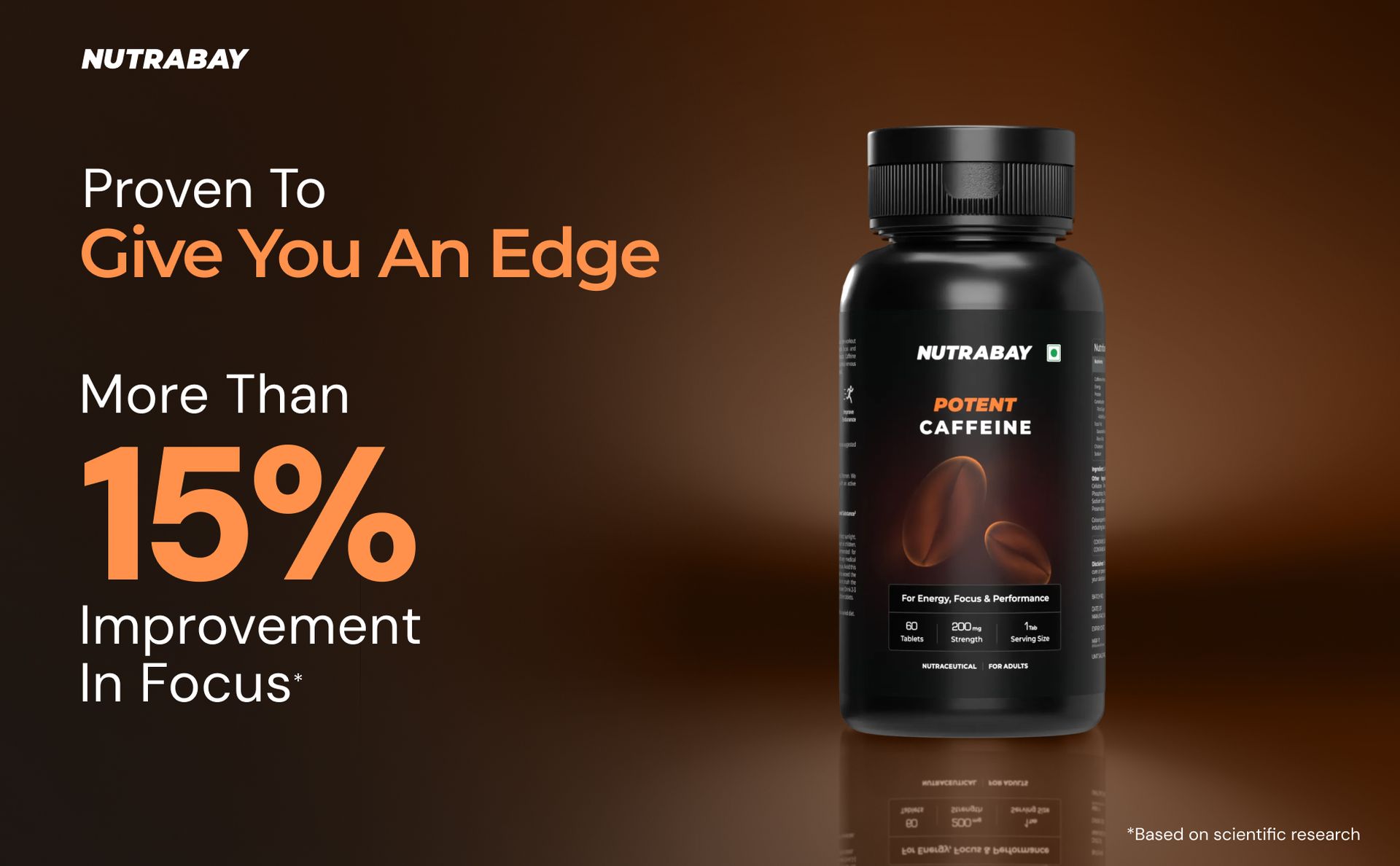 Nutrabay Pro Potent Caffeine Tablets 200mg | Natural Stimulant for Energy, Endurance & Focus, 60 Veg Tablets