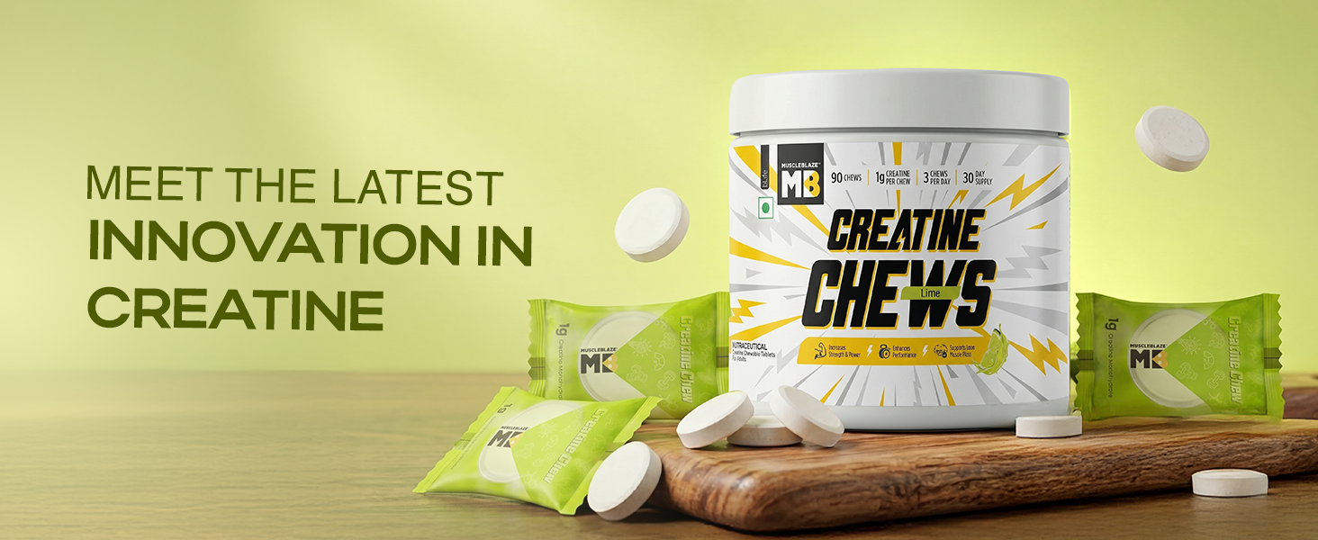 MuscleBlaze Creatine Chews, Lime Flavour, 90 Tablets