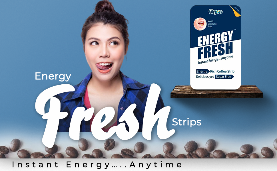 Filgap Energy Oral Strips with Caffeine | Instant Energy Booster Mouth Dissolving Strips | Sugar Free Pre Workout & Sports Supplement for Focus and Alertness | 30 Strips