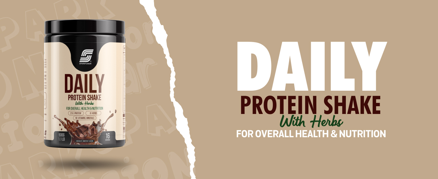 Sparkfusion Daily Protein Shake With Hebrs | 21 Gm Protein With 8 Hebrs | For Men & Women | Chocolate Smoothie Flavour 500 Gm