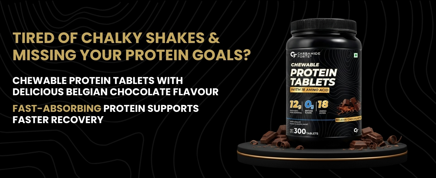 Carbamide Forte Protein Chewable – 12g Whey Protein Per Serving | Whey Protein with 18 Amino Acids | No Refined Sugar | Tasty, On-the-Go Protein Tablets for Men & Women | 300 Tablets