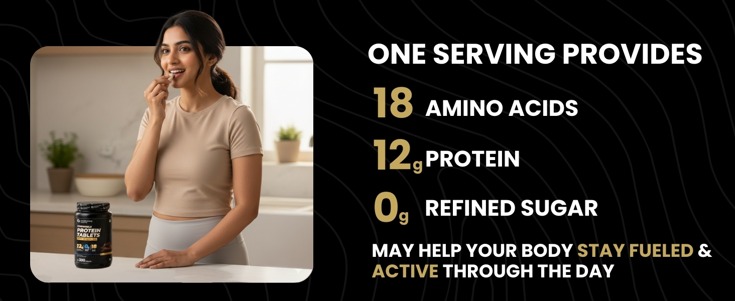 Carbamide Forte Protein Chewable – 12g Whey Protein Per Serving | Whey Protein with 18 Amino Acids | No Refined Sugar | Tasty, On-the-Go Protein Tablets for Men & Women | 300 Tablets