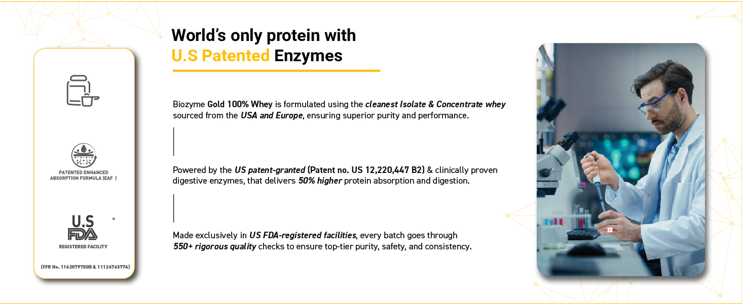 MuscleBlaze Biozyme Gold 100% Whey Protein Powder, 1kg (2.2lbs)