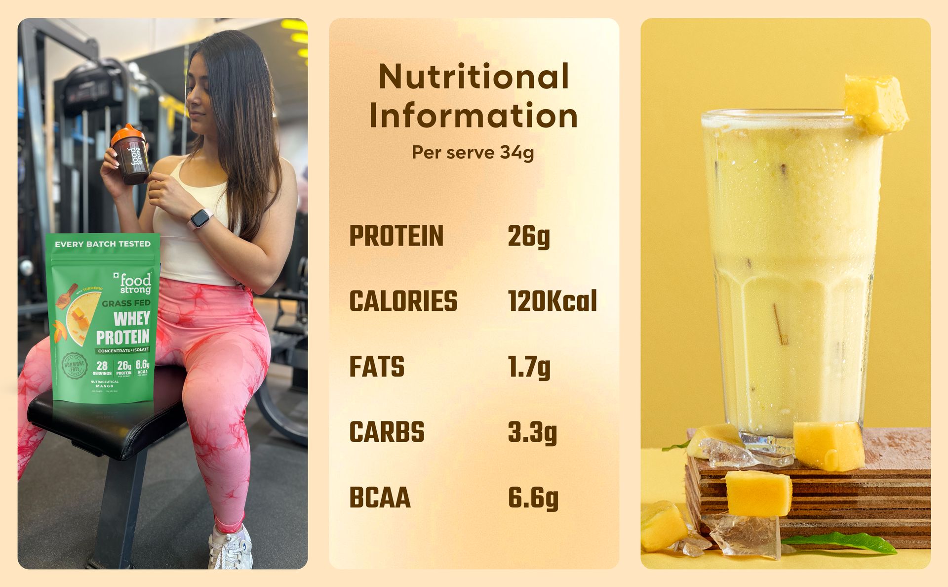 Foodstrong Whey Protein Powder Mango 24g Protein 1KG Premium Quality