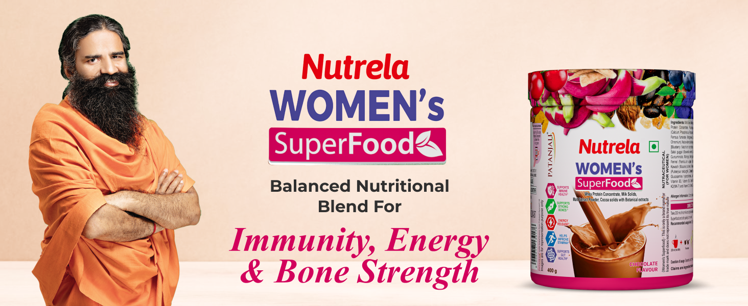 Nutrela Women Superfoods Protein Powder - 400g, Chocolate | Everyday Fitness with Biofermented Multivitamins & Whey Protein to support in Bone & Joints Health , Muscle , Heart , Hair & Nails , Vitality and Mood Stabilizer