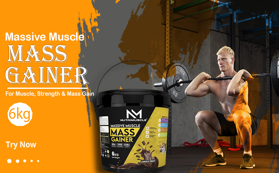 Nutrimuscle Massive Muscle Mass Gainer – 6 Kg | Chocolate Flavour | High Protein Gainer with Whey Protein, Creatine Monohydrate, BCAA & Digestive Enzymes for Mass, Muscle, Power & Strength | For Men & Women
