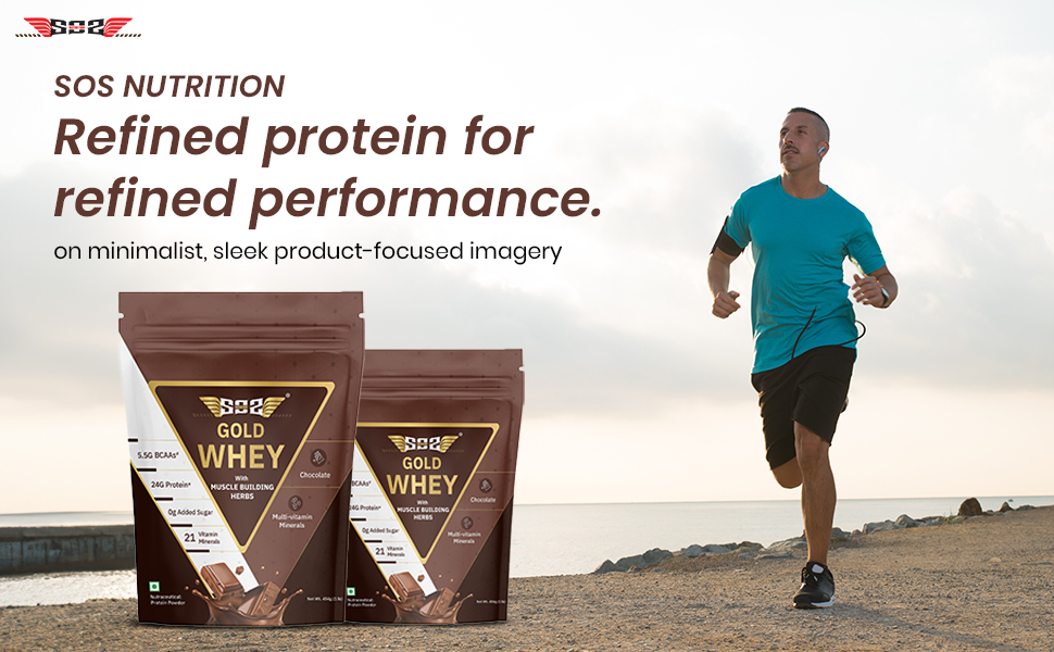 SOS Nutrition Gold Whey Protein Powder 454g (15 Servings) | 24g Protein, 5.5g BCAAs | With Ashwagandha & Musli | Gluten-Free, Lactose-Free | No Artificial Sweeteners | Muscle Recovery Protein