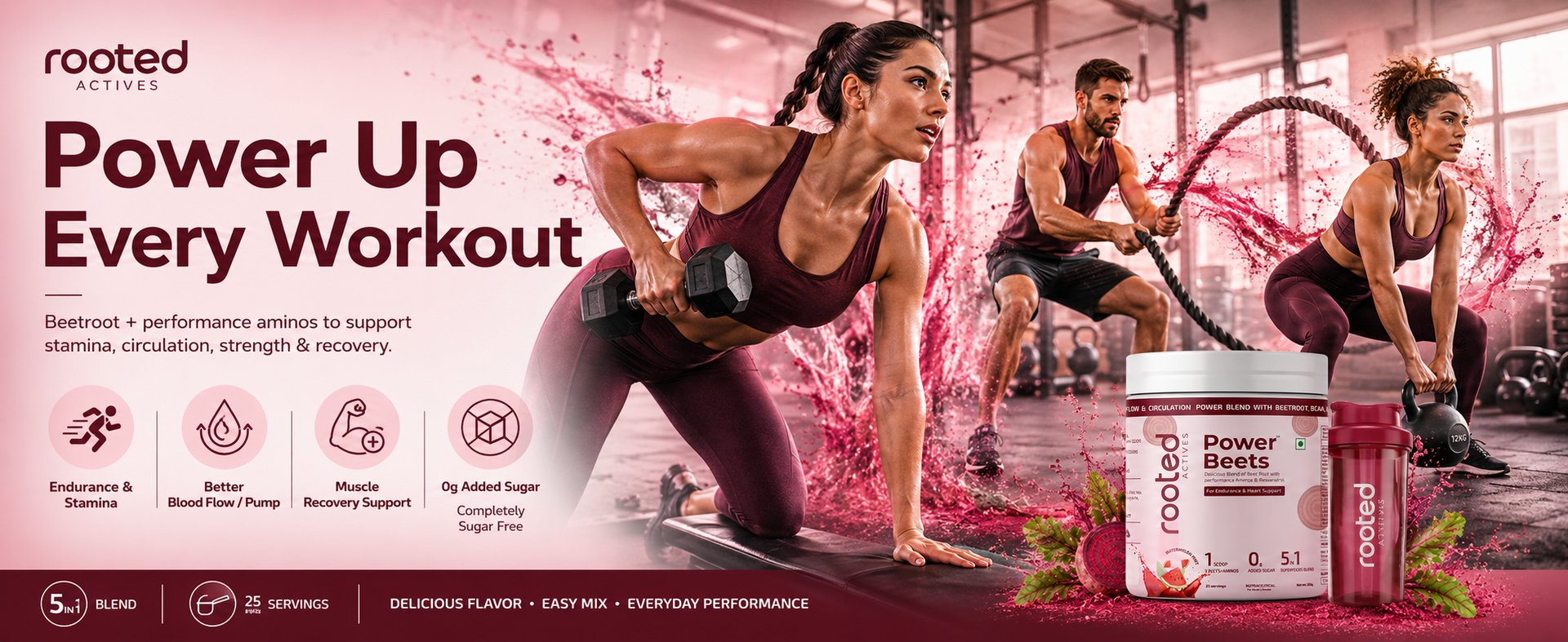 Power Beets Organic Beetroot Powder Superfood | Plant-Based Blend with Beetroot, BCAAs, L‑Arginine, L‑Carnitine & Resveratrol | Natural Stevia‑Sweetened, Non‑GMO, Keto, Vegan (No Added Sugar)