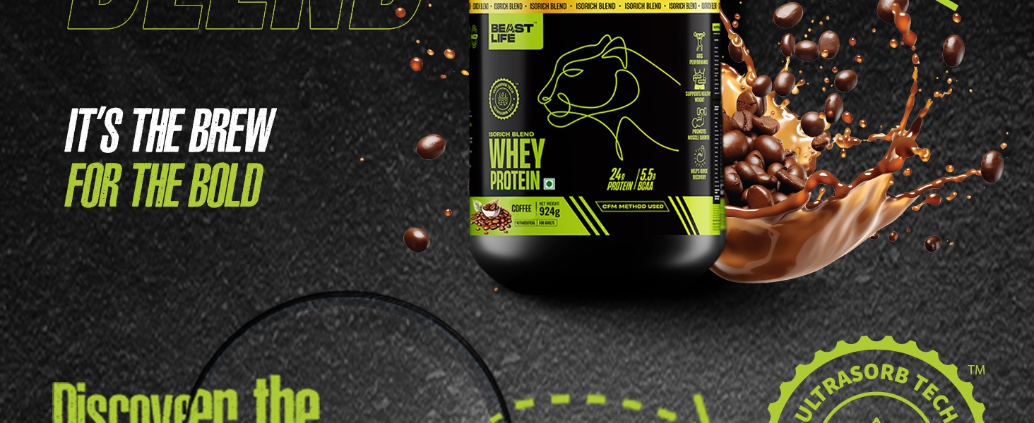 BeastLife Isorich Whey Protein Isolate Powder |2 Lbs | Coffee Flavor | Fast Muscle Growth & Recovery| No Artificial Sweeteners| Ultrasorb Tech For Fast Digestion|NABL Lab Certified | 24g Protein, 5.3g BCAA | No Bloating