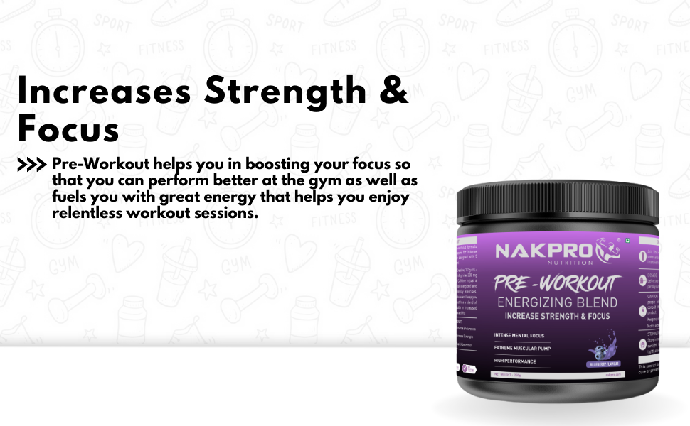 Nakpro Pre Workout Supplement Powder - JAR | 100mg Caffeine, 1.2g Creatine Monohydrate and 1.2g L-Citrulline helps in Lean Muscle Building (Blueberry, 150g)